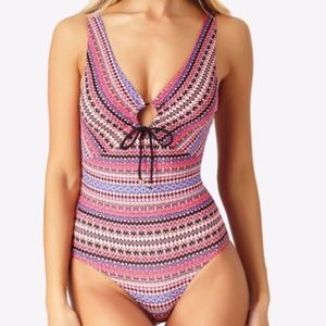 Anne Cole Stevie Striped Cutout One Piece Swimsuit
